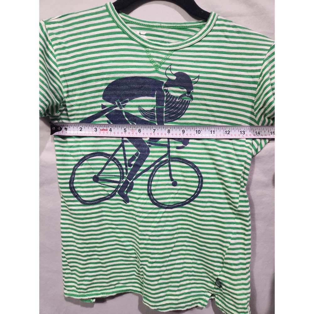 Danefae Kids Navy & Green Striped Biking Viking Basic Graphic Tee Sz 10‎ - Picture 6 of 6